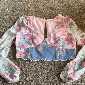 Altar'd State Floral Lace Trim Blouse